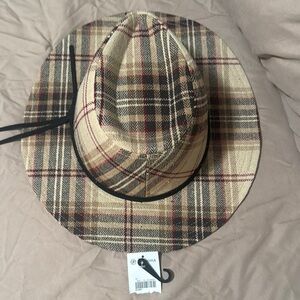 Versona Plaid Fedora Hat - Beige, Black, Red